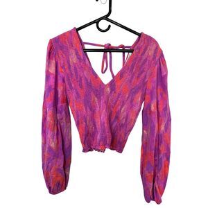 Derek Lam 10 Crosby Smocked Crop Barbie Pink Festival Blouse NWOT S